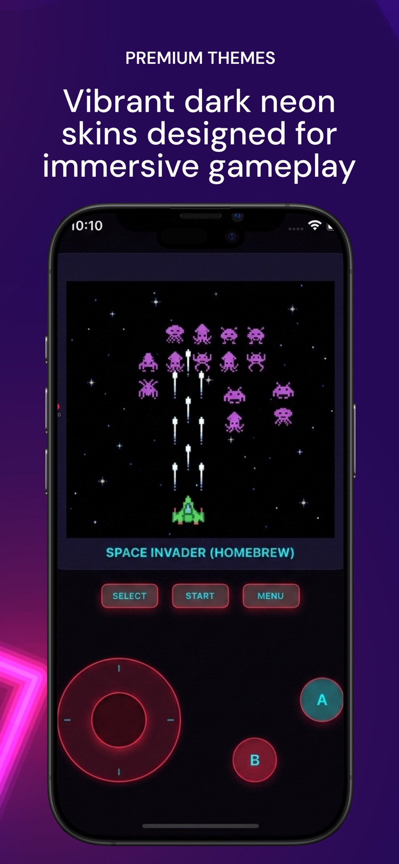 Neon gamepad theme in the RetroNexus App Store preview
